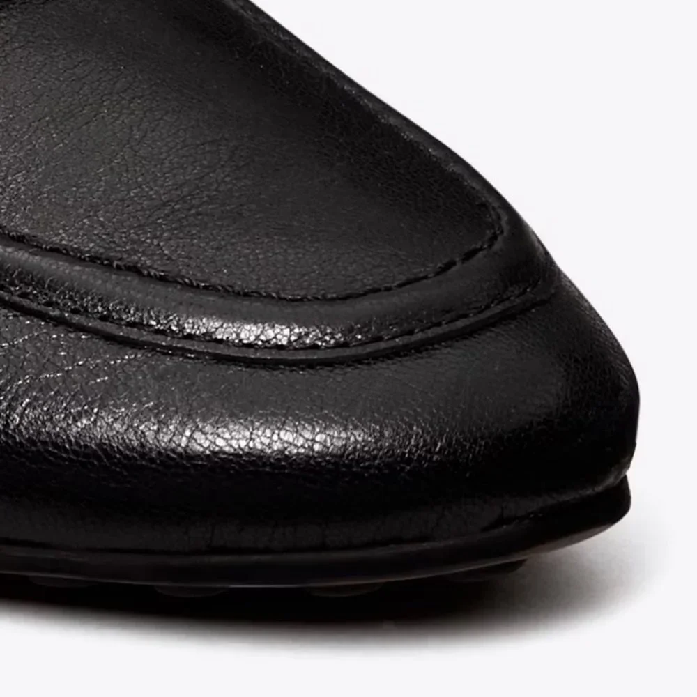 Tory Burch $298 Georgia Backless Loafer Flats Mules Black Gold Logo